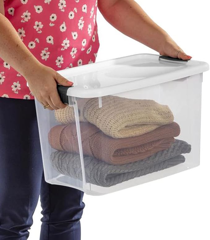 Sterilite 6-Pack 30 Quart Ultra Latch Box, Clear Storage Organizer Bins with Latching Lids - Stackable Plastic Containers for Home Organization in Garage, Attic, Basement, and Closet