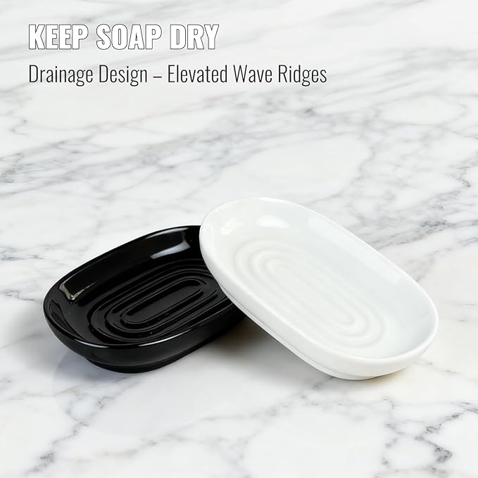 AIMAIAIMAI Black Ceramic Soap Dish, Minimalist Bar Soap Holder - Elegant Hostess Gift, Housewarming Gift for New Home, Decorative Soap Tray for Bathroom, Kitchen