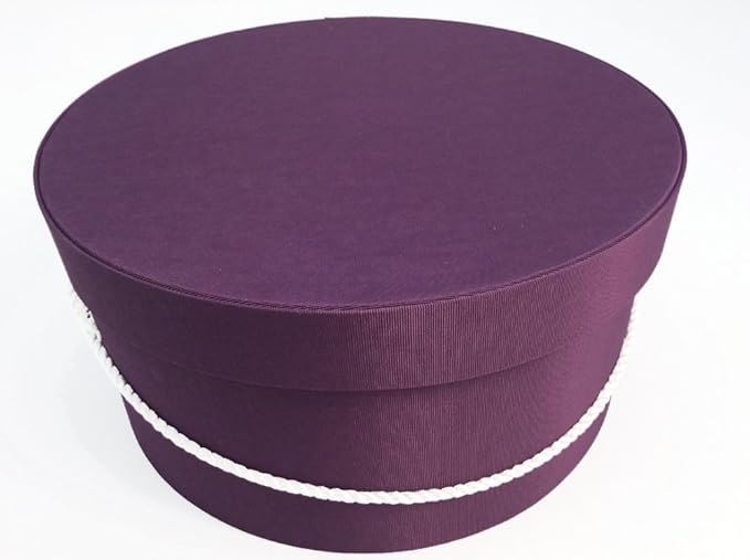 Sarah's Hat Boxes Classic Amethyst Hat Box – 12.75" x 6.5" (Dia. x Ht.) Handmade in USA – Odorless Non-Toxic Adhesive, Cording Handle – Premium Storage for Hats & Accessories