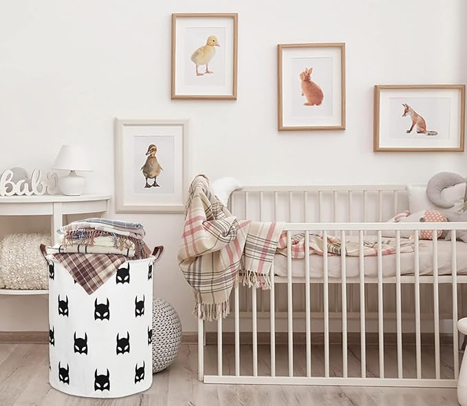 Large Sized Storage Baskets with Handle,Collapsible & Convenient Home Organizer Containers for Kids Toys,Baby Clothing (Black Bats)