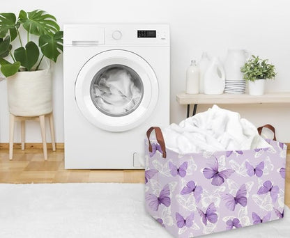 Sanjiaofeng Rectangular Kids Basket Butterfly Storage Bins,Girls Storage Basket with Handles.Clothers,Toys,Books,Kid's Gifts Bins. (Purple Butterfly)