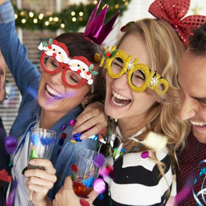 Callenbach Christmas Glasses Frame Glitter Eyewear Decoration Xmas Costume Creative Eyeglasses for Holiday Party Favors, Assorted Styles 6 Pieces