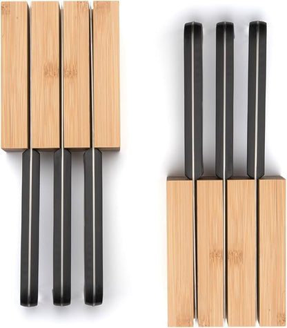 Purawood Premium Bamboo Knife Block Inserts – 2 Pack – Compatible Expandable Drawer Organizer & Utensil Organizer, Cutlery Tray with Dividers for Kitchen Utensils & Flatware (Natural)…