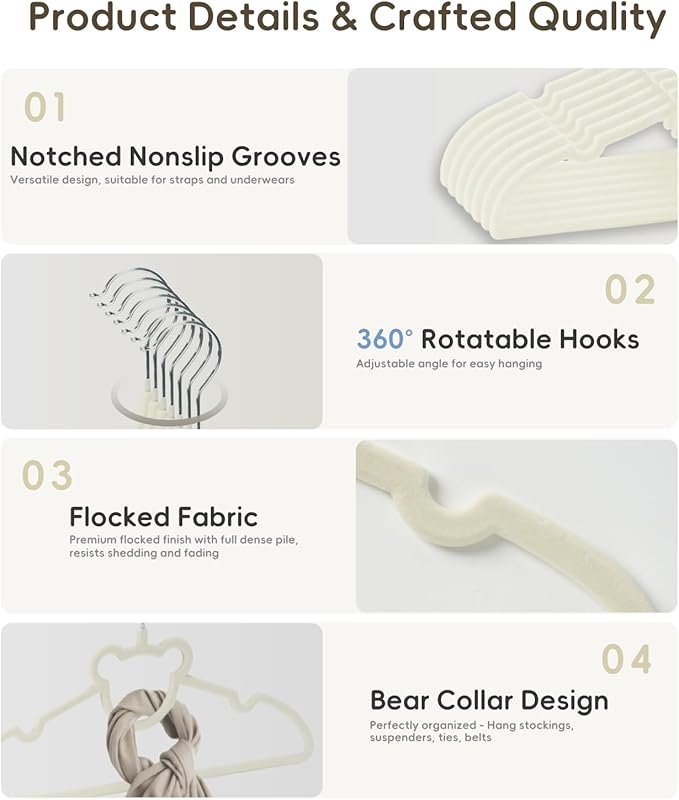 GoodtoU 50 Pack Baby Clothes Hangers, 12.8 Inch Kids Plastic Hangers, Non-Slip Nursery Closet Hangers for Infant & Toddler Clothes, White - Bear