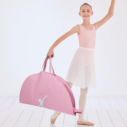 KEEGH Girls Tutu Garment Bag 35 Inch Ballet Tutu Bag, Foldable Dance Costume Garment Bag for Hanging Clothes, Pancake Dance Bag for Dancers with Handle Strap for Travel or Storage, Pink
