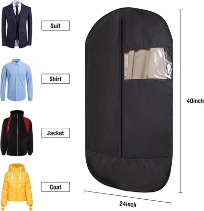 2 Pack 40"x24" Garment bags for travel Suits Bags,Accessories Zipper Pocket Lightweight Foldable with Fitted Protective Hood, Travel and Closet Storage Set, Black