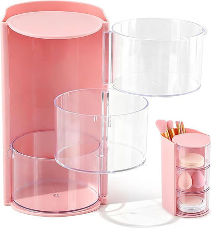 3-Layer Hair Accessories Organizer with Hair Brushes Holder,Rotatable Drawer Makeup Sponge Holder for Necklaces, Earring,Ring,Makeup Brushes,Hairs Clip ﻿
