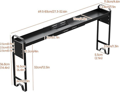 Kitchen Spice Rack Over The Stove, Shelf for Back of Stove, Stove Top Shelf for Seasoning Organizer, Over Oven Shelf, Countertop, Expandable Length 27.3''-32.6'', 4 Adjustable Height (Black, Normal)