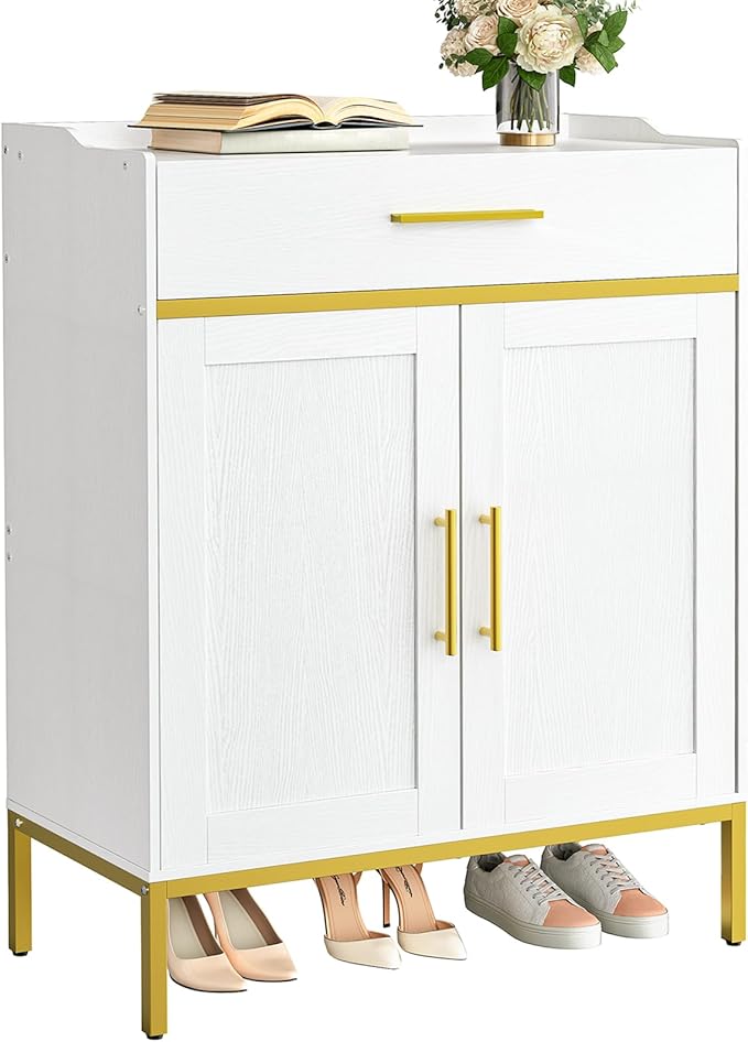 HOOBRO Shoe Storage Cabinet, 5-Tier Shoe Cabinet with Drawers, 36.6'' Tall Large Shoes Rack Organizer with Adjustable Shelves, Freestanding Wooden Shoes Cabinet Storage for Entryway, White DW14SC01