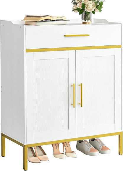 HOOBRO Shoe Storage Cabinet, 5-Tier Shoe Cabinet with Drawers, 36.6'' Tall Large Shoes Rack Organizer with Adjustable Shelves, Freestanding Wooden Shoes Cabinet Storage for Entryway, White DW14SC01