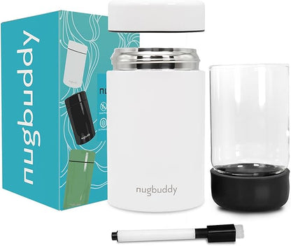 nugbuddy Smell Proof Container - Vacuum Insulated With Nested Glass Jar - UV Protection, Temperature Controlled Storage - Air Tight Stash Jar - Whiteboard Finish + Marker Included- 300 ml (3/4 Oz)