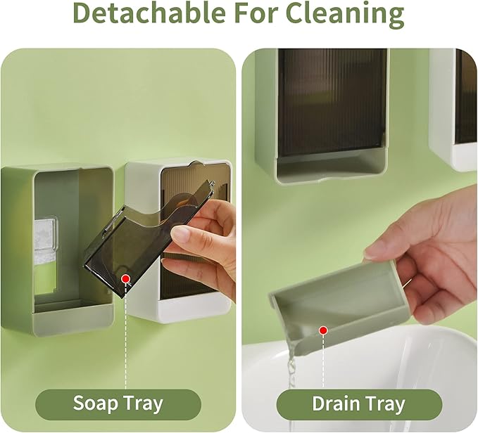 Soap Holder Dish Shower, 2 Pack Bar Soap Holder with Drainage, Self Draining Soap Holder, Wall Mounted Soap Box Tray Container for Bathroom, Bathtub Kitchen Sink, No Drilling, 4 Adhesive Include
