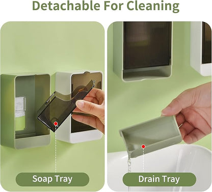 Soap Holder Dish Shower, 2 Pack Bar Soap Holder with Drainage, Self Draining Soap Holder, Wall Mounted Soap Box Tray Container for Bathroom, Bathtub Kitchen Sink, No Drilling, 4 Adhesive Include