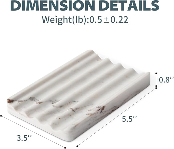 2 Pcs Soap Dish for Bathroom, Marble Bar Soap Holder for Kitchen Countertop, Soap Tray with Wavy Design, Soap Saver for Bath Tub, Sponges, Italian Natural Stone(Palissandro Classico)