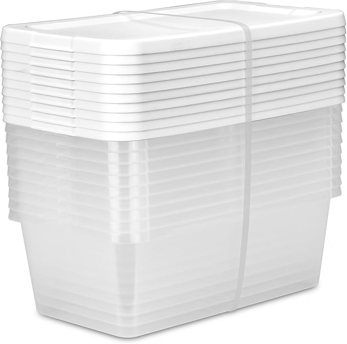 10-Pack 6-Quart Clear Plastic Storage Boxes with Snap-on Lids, White