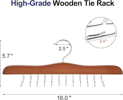 TOPIA HANGER Tie Rack Hanger for Closet 2 Packs, Wooden Tie Organizer for Men with 24 Folding Hooks, Space Saving Necktie Holder for Storage and Display Bra, Tank Top, Camisole (Walnut)-CT14WA-2