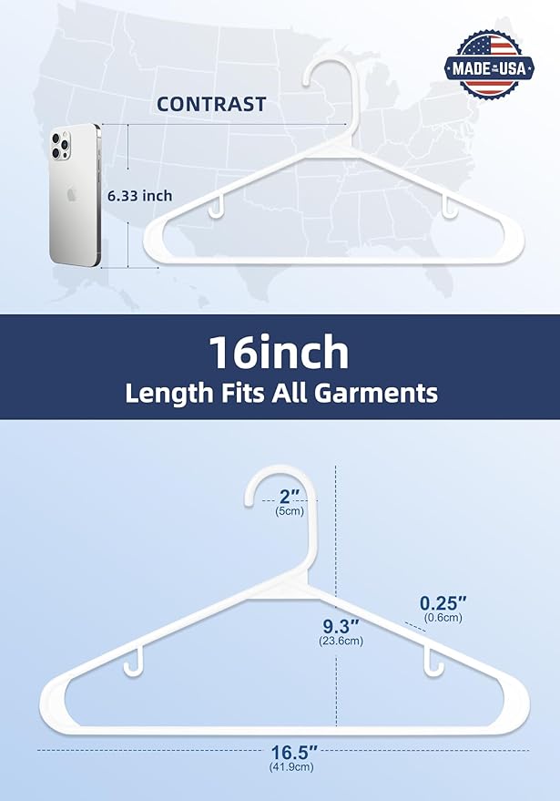 HOUSE DAY Made in USA 7200 Pack 16 Inch Plastic Hangers Bulk, Pallet Package for Business, Commercial Hangers for Retail Store, Hotel, Laundry - Smooth & Non-Slip Design, 6 lb Weight Capacity (White)