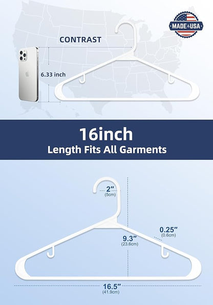 HOUSE DAY Made in USA 7200 Pack 16 Inch Plastic Hangers Bulk, Pallet Package for Business, Commercial Hangers for Retail Store, Hotel, Laundry - Smooth & Non-Slip Design, 6 lb Weight Capacity (White)