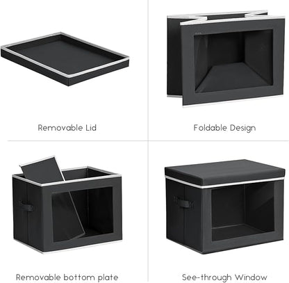 Homsorout Storage Bins with Lids - Small Fabric Organizers with Window, Collapsible Storage Bins for Clothes, Decorative Closet Organizers for Towels, Tshirt, 4 Pack, Black