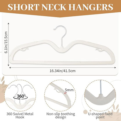 LemonRoad 36 Pack Short Neck Hangers, Upgraded Non-Slip Plastic Hangers Lifts Clothes 3" Higher, Space Saving 360 Swivel Hook for Closet Organizer, Shirts Jackets Dresses, Smooth (White)