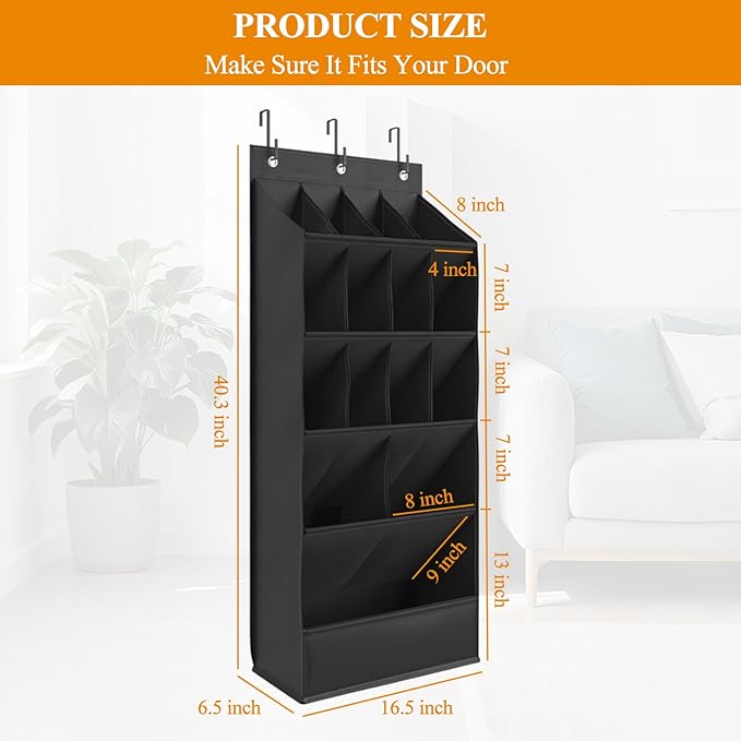 Over the Door Organizer 5 Tiers, Extra Large Behind Door Storage of 15 Compartments Fit 16-24 Pairs Hanging Shoe Rack Organiser for Closet, Deep Pocket Shoe Holder for Sneakers,Boots Storage