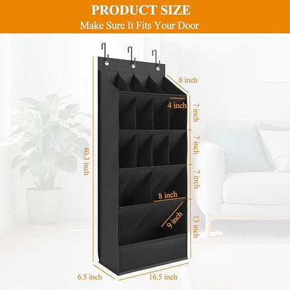 Over the Door Organizer 5 Tiers, Extra Large Behind Door Storage of 15 Compartments Fit 16-24 Pairs Hanging Shoe Rack Organiser for Closet, Deep Pocket Shoe Holder for Sneakers,Boots Storage