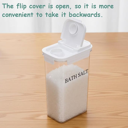 Bath Salt Jar, 78 oz Plastic Bath Salt Container with Scoop, Airtight Storage with Locking Lids, Stackable Clear Canister for Epsom Salt, Bathtub Accessories