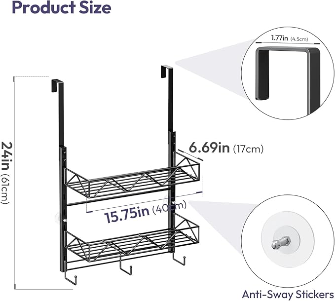 SWTYMIKI Over Door Hat Organizer - 3 Tier Wall Mounted Hat Rack with 2 Adjustable Metal Basket and 3 Hooks, Hanging Baseball Cap Organizer Storage Holds up to 29 Caps for Door, Bedroom, Closet