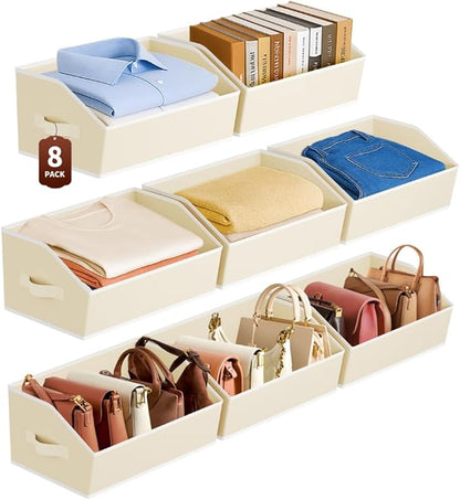 Homsorout Large Closet Organizers and Storage Bins - 8 Pack Trapezoid Storage Baskets for Shelves, Foldable Fabric Baskets with Handles Ideal for Closet, Basket, Wardrobe and Shelf Storage, Beige