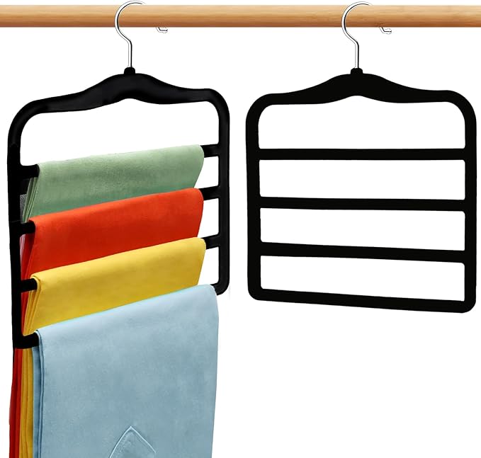 Closet Organizers and Storage, 2 Pack Pants-Hanger-Space-Saving, Velvet Clothes Organization Jeans Trousers Scarf Hangers for Pant-Rack, College-Dorm-Room Essentials for Students Girls Boys Guys
