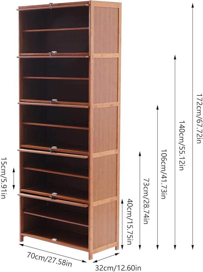 10 Tiers Shoe Storage Cabinet with Doors Tall Bamboo Hidden Shoe Storage Freestanding Shoes Heels Sneakers Shelf Rack 30 Pairs of Shoes Organizer Book Shelf for Entryway Hallway Living Room Bedroom