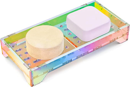 NiHome Self Draining Acrylic Soap Dish Fit for Kitsch, Durable Bathroom & Kitchen Soap Holder with 360° Airflow, Slotted Design to Keep Soap Bars Dry & Free from Residue, Easy to Clean(Iridescent)
