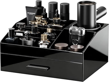 ProCase Cologne Organizer with Drawer, Acrylic Perfume Holder & Bathroom Countertop Organizer for Men & Women, Dresser Vanity Storage for Cologne, Perfume and Skincare -1 Layer, Cup