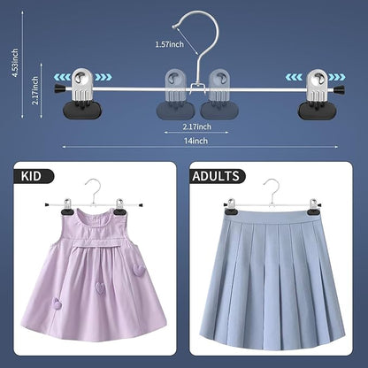 Pants Hangers with Wide Clips 50 Pack Adjustable Skirt Hangers for Women Non-Slip Clothes Hanger for Pants Heavy Duty Space Saving Trousers Hanger for Jeans,Shorts Black,12Inch