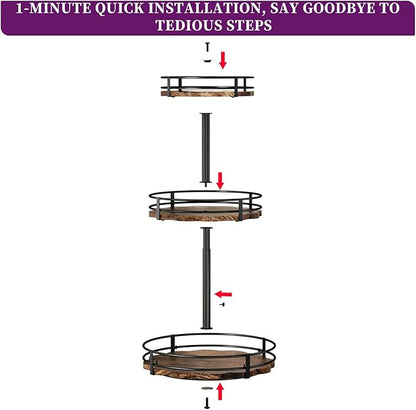 Heavy-Duty 3-Tier Lazy Susan Organizer, Adjustable to Different Heights, Countertop Spice Rack, Upgraded Thickened Wooden Board, Suitable for Seasoning Organizer, Kitchen Organization