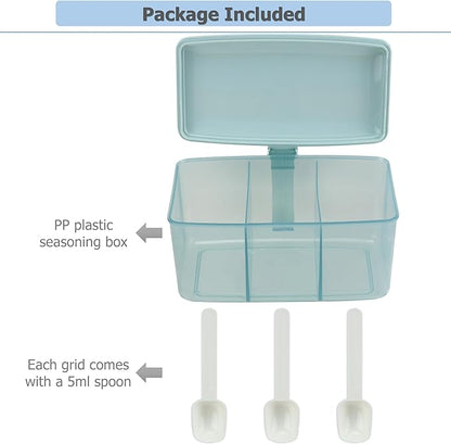 EIKS Seasoning Box with Lid & Spoons for Serving & Storing Salt Sugar Spice Pepper Condiment in Home Kitchen Coffee Restaurant (Blue)