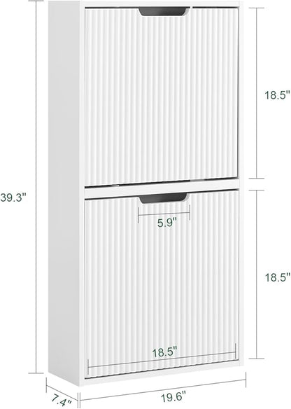 SoBuy Wall Mounted Slim Shoe Cabinet for Entryway, Narrow Shoe Rack Cabinet with 2 Flip Drawers, FSR170 (White)