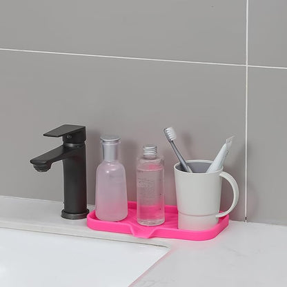 MicoYang Silicone Bathroom Soap Dishes with Drain Spout-Bathroom and Kitchen Sink Organizer,Sponge Holder,Dish Soap Tray,Perfect for Dispenser,Scrubber,Bottle,Cup on Sink or Counter-Rose 9.6"×5.3"