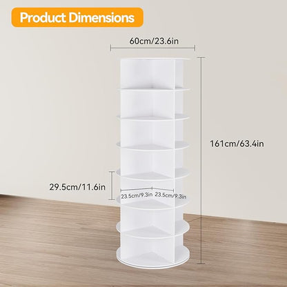 7 Tier Rotating Shoe Rack Tower, 360° Spinning Display Rack, Space Saving Storage Organizer with Lazy Susan for Closet, Hallway, Bedroom, Living Room, Dressing Room