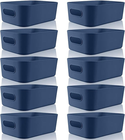 Zopeal Plastic Storage Bins 10 Pcs Blue Pantry Organizer Bins Small Baskets Storage Containers for Home Kitchen (8 x 5.7 x 3 Inch)