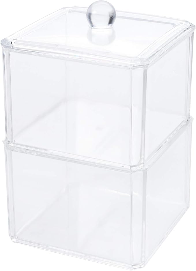 Hedume 4 Pack Swabs Dispenser Holder, 15 Oz Clear Acrylic Canister Set, Modern Square Bathroom Vanity Countertop Storage Organizer for Cotton Ball, Cotton Swab, Cottons Rounds, Bath Salts
