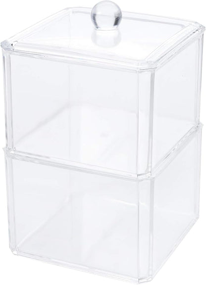 Hedume 4 Pack Swabs Dispenser Holder, 15 Oz Clear Acrylic Canister Set, Modern Square Bathroom Vanity Countertop Storage Organizer for Cotton Ball, Cotton Swab, Cottons Rounds, Bath Salts