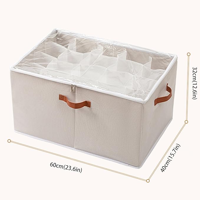(2 Pack) Shoe Organizer for Closet, Shoe Storage Bins Foldable Shoe Storage Box Containers with Clear Cover and Sturdy Handles,Shoe Rack for Closet Storage for Sneakers Heels Slippers (Gray Large)