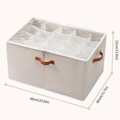 (2 Pack) Shoe Organizer for Closet, Shoe Storage Bins Foldable Shoe Storage Box Containers with Clear Cover and Sturdy Handles,Shoe Rack for Closet Storage for Sneakers Heels Slippers (Gray Large)