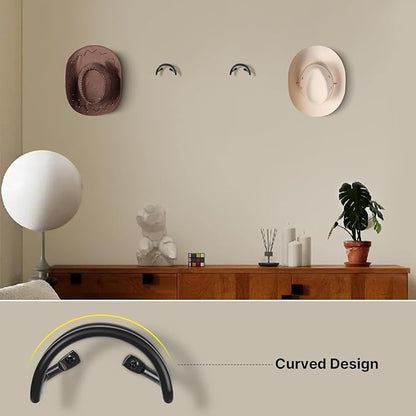 SEKSON Cowboy Hat Rack for Wall, 8 Pack Metal Iron Hat Holder, Wide Brim Hat Hooks, Wall Mount Hat Hanger for Baseball Caps, Fedoras, Straw Hats, Black