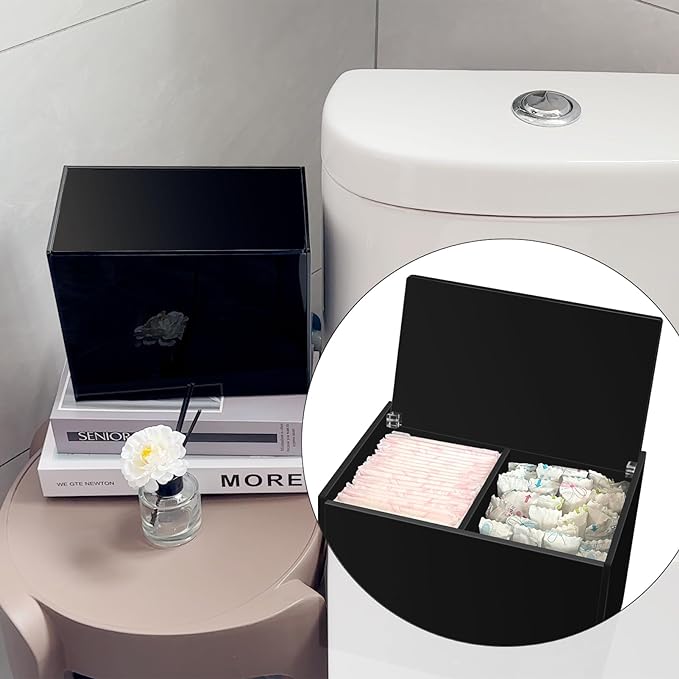 Tampon Holder for Bathroom, Tampons and Pads Container Box, Women Period Storage Holder, Black
