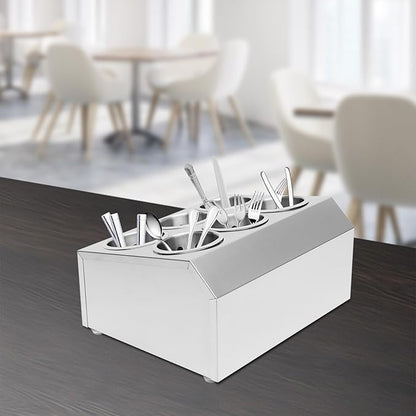 Commercial 6-Hole Stainless Steel Cylinder Flatware Silverware Utensil Holder Organizer Caddy, Detachable Countertop Utensil Dispenser for Forks Spoons Knives for Kitchen Restaurant Buffet