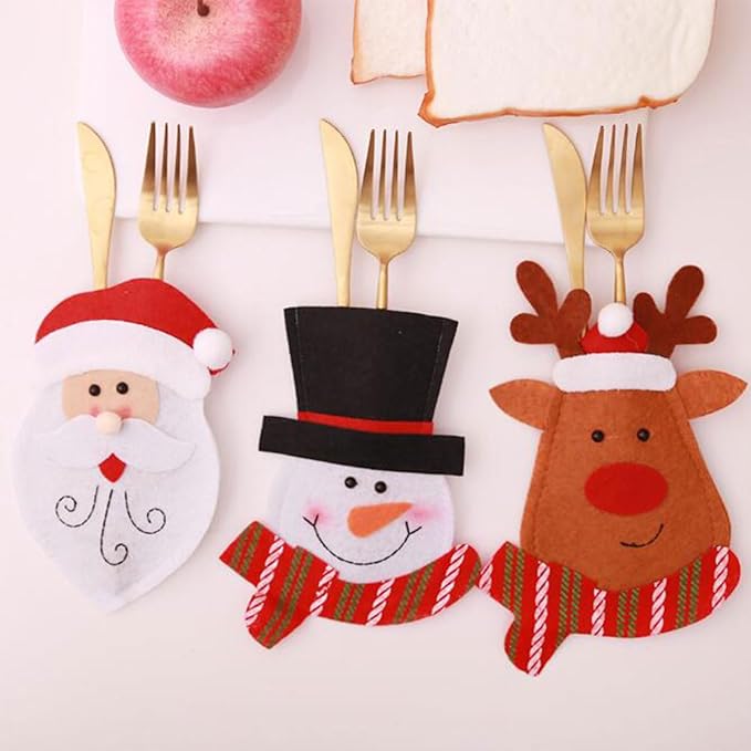 10 PCS Christmas Cutlery Silverware Holder Cute Christmas Tableware Holder Knife Fork Bag Pouch Decor for Christmas Party Dinner Table Decor