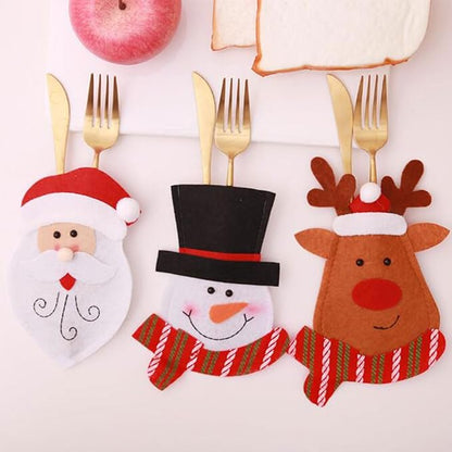 10 PCS Christmas Cutlery Silverware Holder Cute Christmas Tableware Holder Knife Fork Bag Pouch Decor for Christmas Party Dinner Table Decor