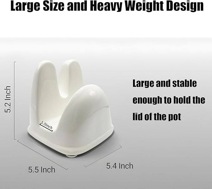 Pot Lid Holder, Large Ceramic Lid Rest for Kitchen Countertop & Stovetop - Heat Resistant, Stable Design for Pans & Pots (White)